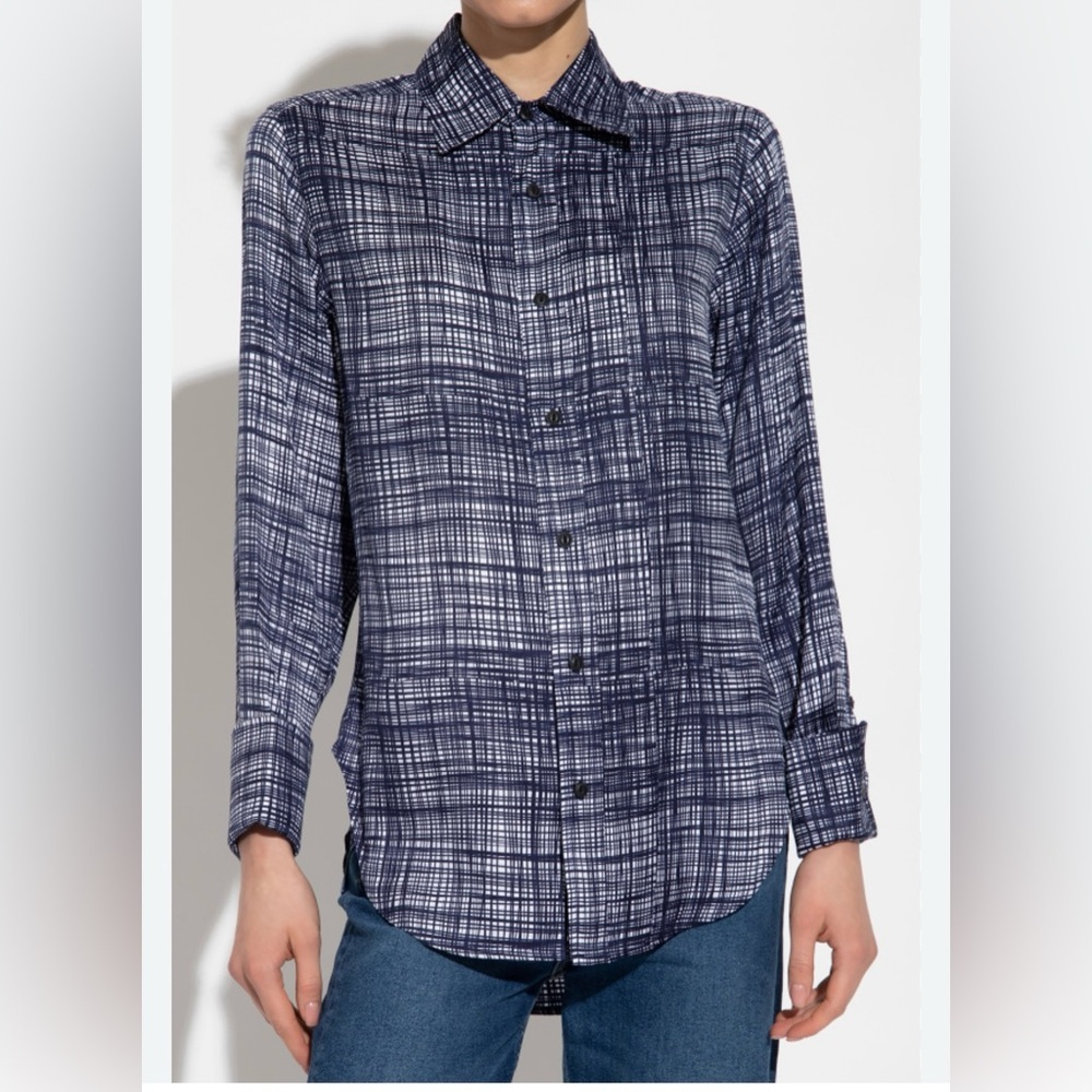 NWOT Rag & Bone Delphine printed silk-blend shirt Navy blue and White Woman’s S